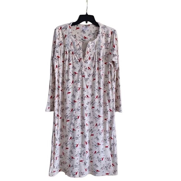 Secret Treasures Winter White Red Cardinal Print Night Gown & Red Robe Sz Medium - Picture 6 of 15